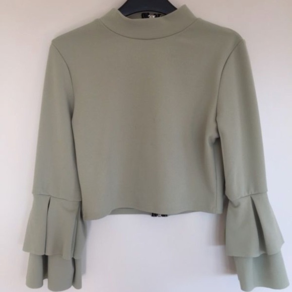 Missguided Green Ruffle Sleeve Crop Top RARE!! Y2K - Picture 4 of 5